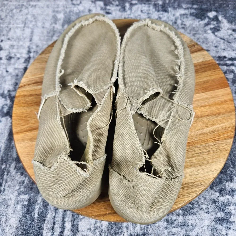 Crocs Santa Cruz Shoes Mens 12 Khaki Beige Canvas Slip On Loafers Comfort Preppy